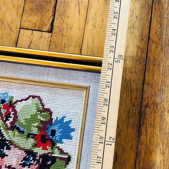 70s Big Eye Prairie Girl Needlepoint Wall Hanging Vintage Cross Stitch Fiber Art - Picture 12 of 12